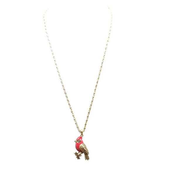 Cardinal Bird Pendant Necklace Gold Tone Vintage - Picture 1 of 2